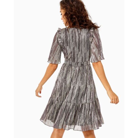 New Lilly Pulitzer Racheli Dress Gold Metallic Gold Metallic Rope Stripe Berry C - Picture 2 of 7